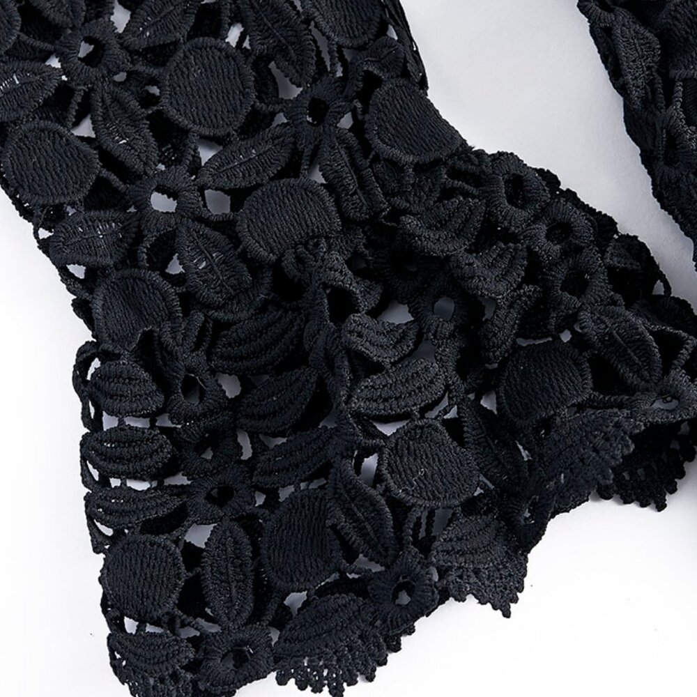 Mock Neck mesh insert Flounce Sleeve Lace Dress black - Picture 9 of 10
